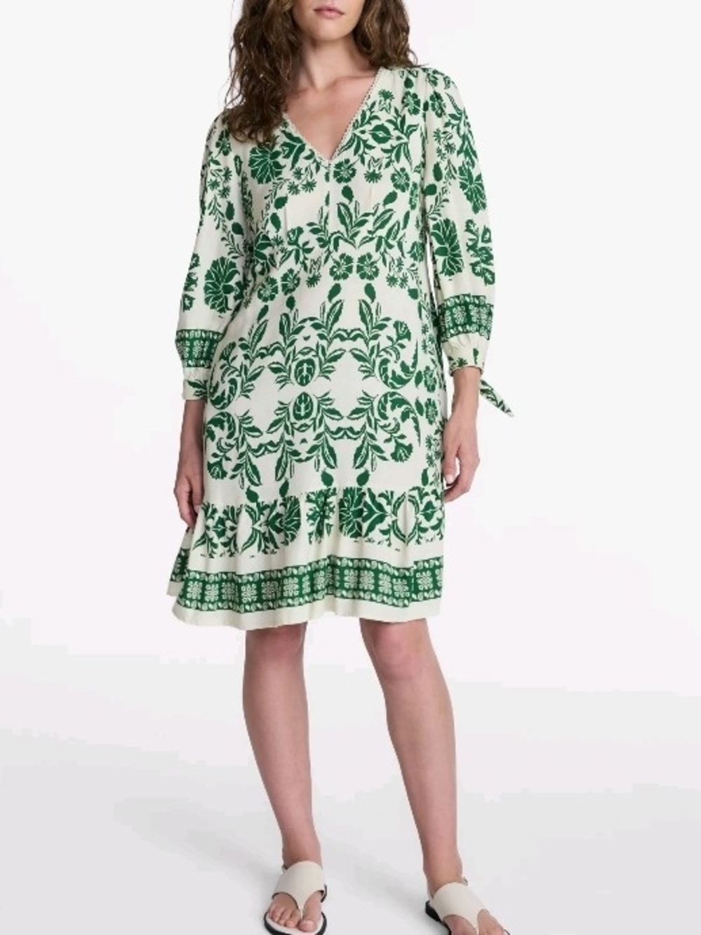 Time and Tru Green Border Print Linen Mini Dress NWT Size XS 0-2 or XXXL 22 Plus